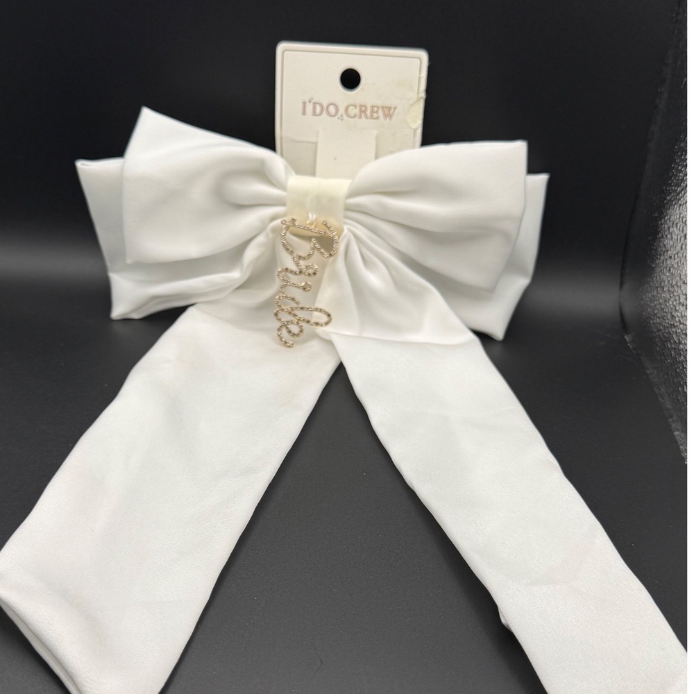 I‎ Do Crew Bride Hair Clip White Satin Bow Rhinestone Charm Target 215 13 5882